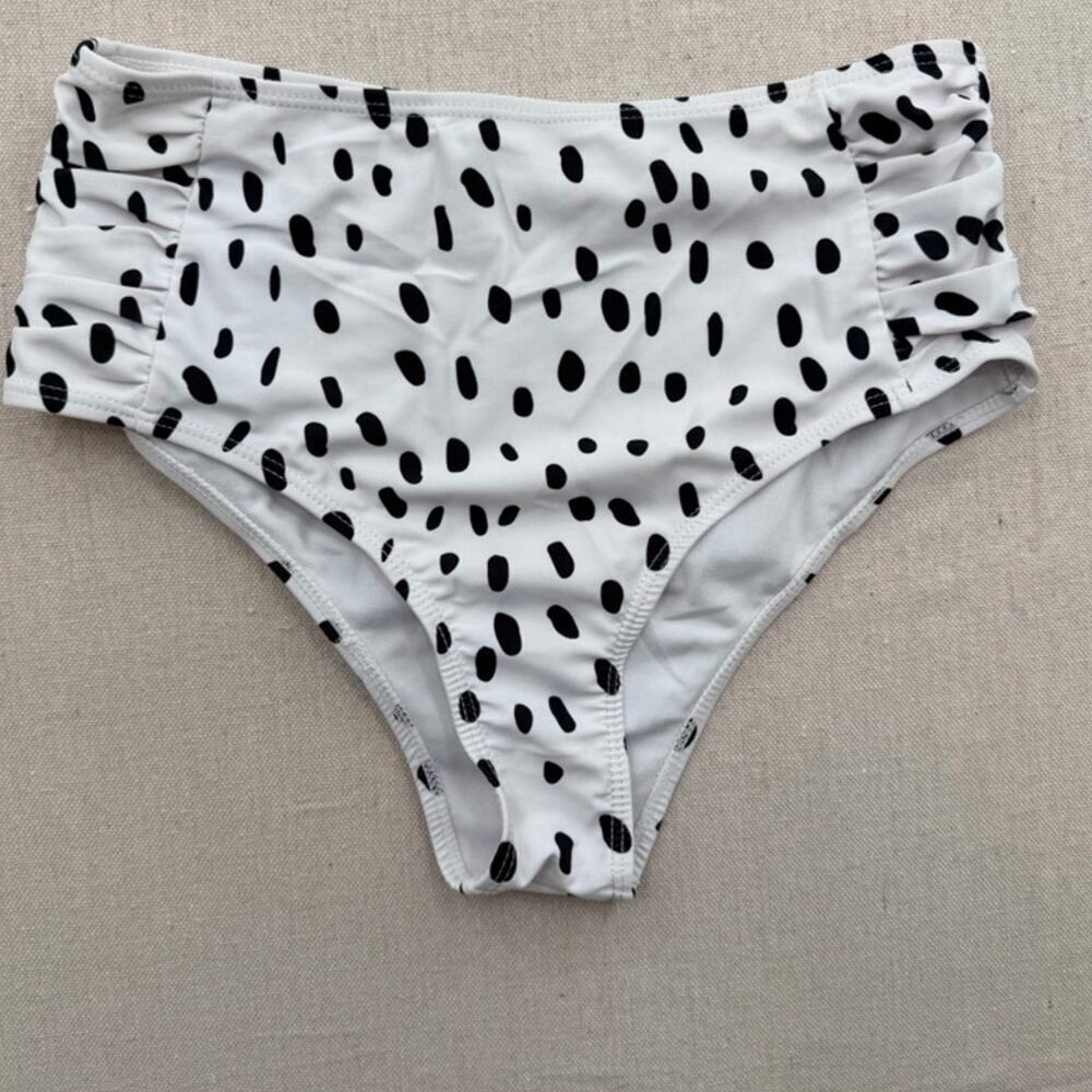 High-Waist Black Dot White Bikini Bottoms